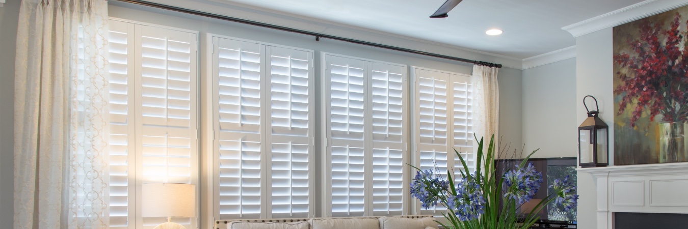 Plantation shutters in a living room